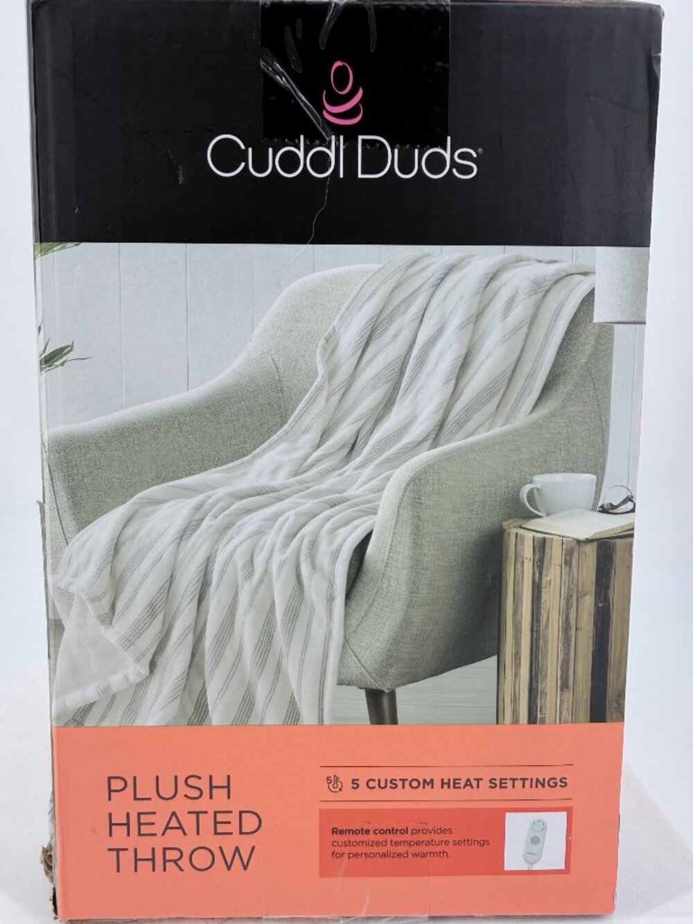 Cuddl Duds Heated Throw Blanket 50x60 Plush Gray Stripe NIB Remote Control - Picture 2 of 8